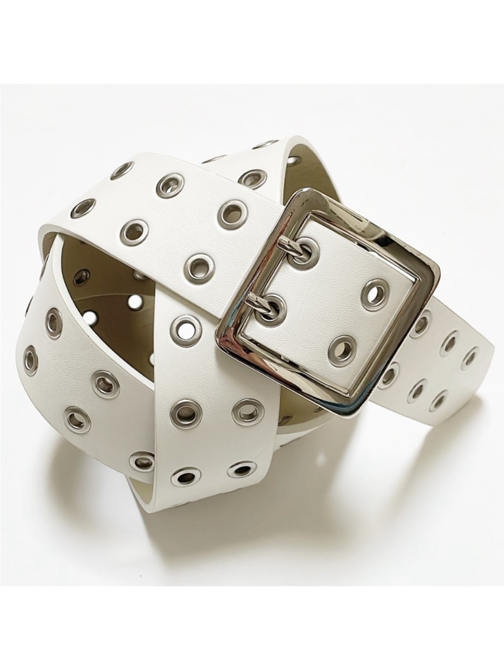 Target white faux leather metallic silver buckle belt one size